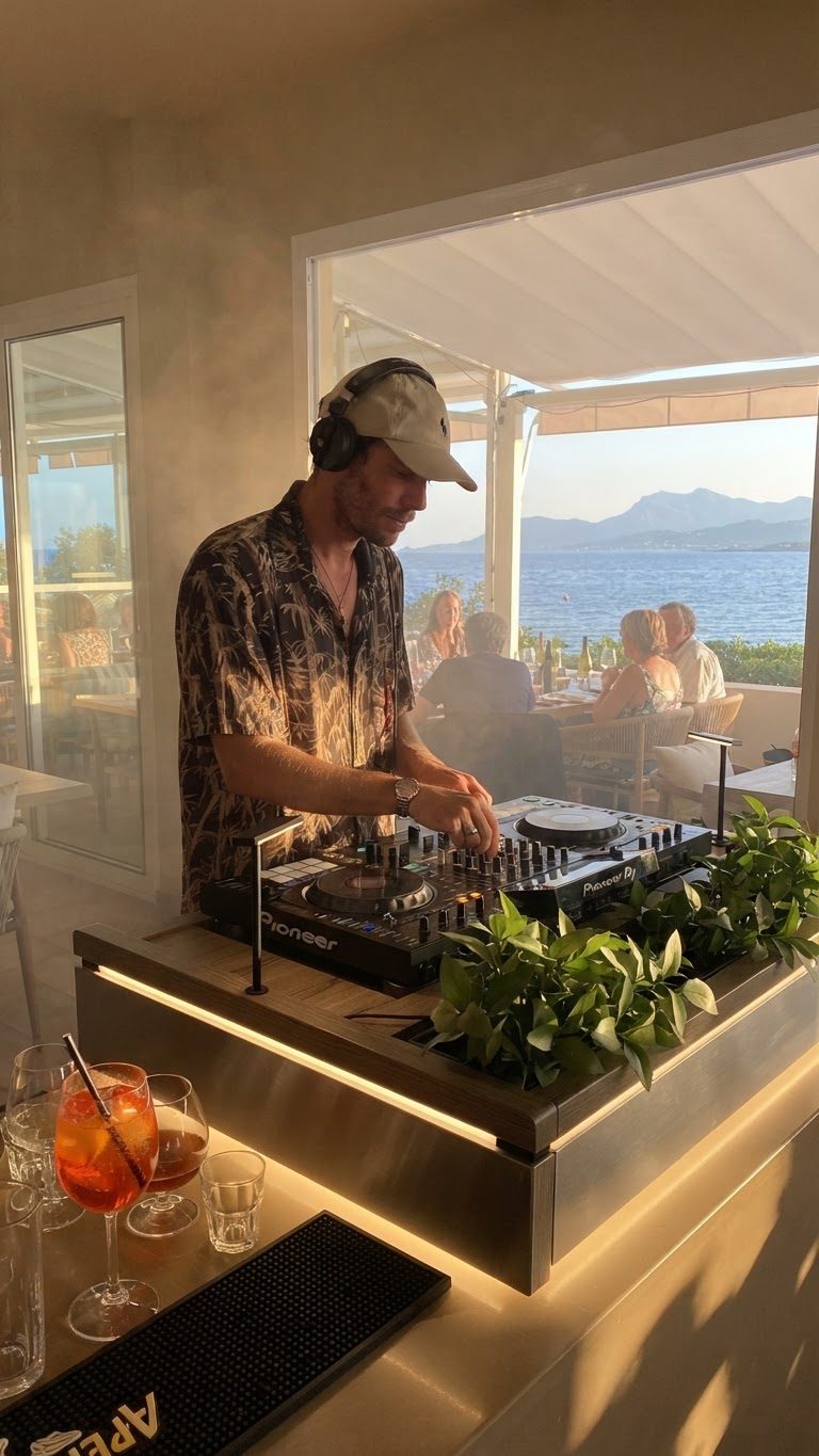 DJ al atardecer con vistas al mar en Ovest al Mare