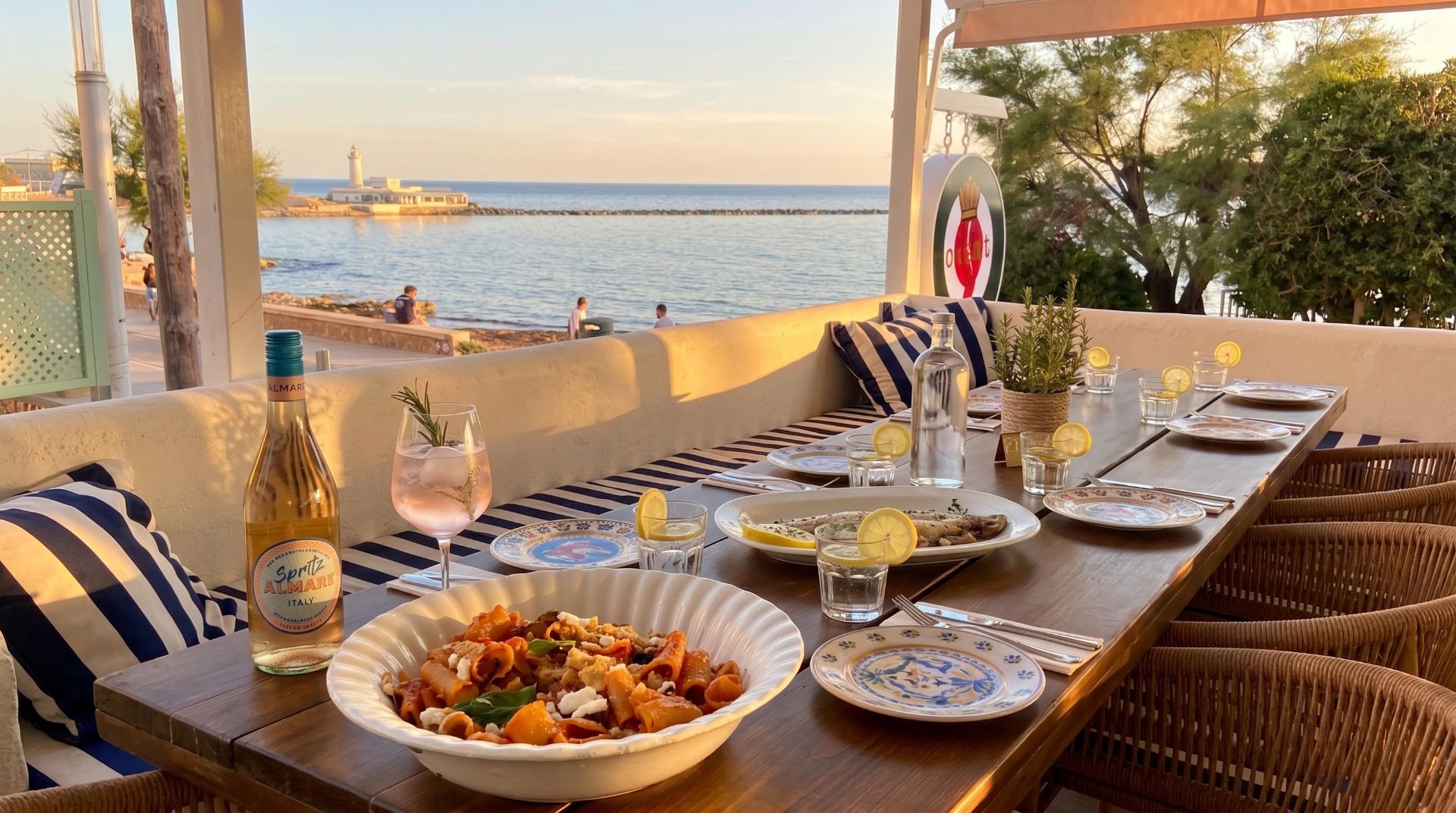 Terraza de Ovest al Mare en el paseo marítimo de Ciudad Jardín, Palma de Mallorca – pasta fresca, spritz y vistas al mar al atardecer